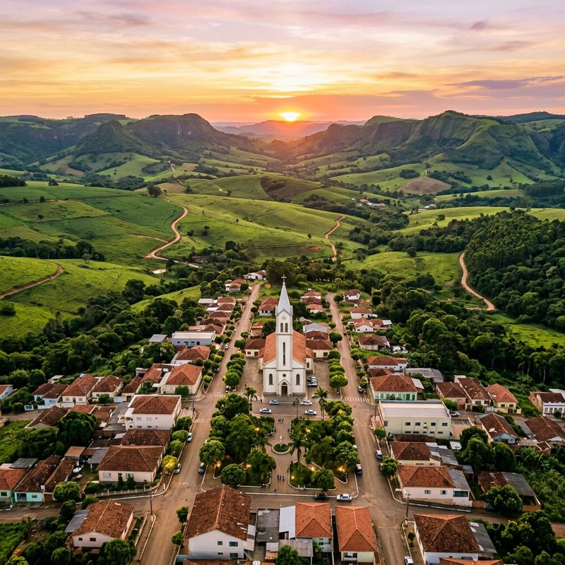 Pôr do sol sobre a cidade com a torre da igreja